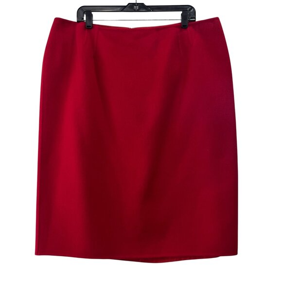 $635 NWOT Marina Rinaldi Red Midi Knee Length Wool Skirt size 27/XL/18